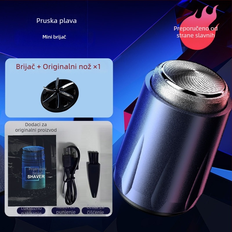 Wear Heart Mini Prijenosni Električni Brijač s Rotirajućom Glavom (>4 oštrice), Ugrađena Baterija 300-500 mAh, Izmjenjiva Periva Glava, Buka 36-45 dB, USB Punjenje