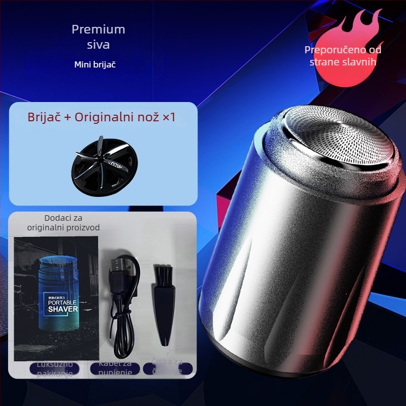 Wear Heart Mini Prijenosni Električni Brijač s Rotirajućom Glavom (>4 oštrice), Ugrađena Baterija 300-500 mAh, Izmjenjiva Periva Glava, Buka 36-45 dB, USB Punjenje