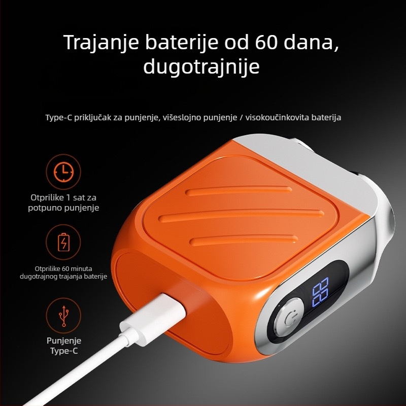 Električni brijač s dvostrukom glavom, periva/izmjenjiva glava za čišćenje, digitalni zaslon, motor s četkicama, bez ugrađene baterije, napajanje putem punjenja