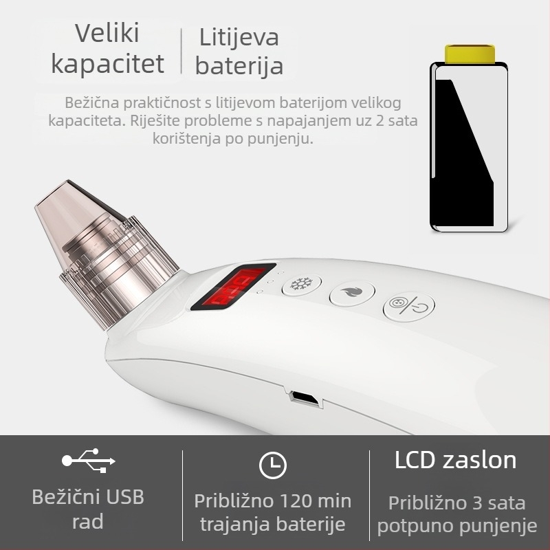 Ručni kozmetički uređaj s crvenim i plavim svjetlom, visoko usisavanje za uklanjanje crnih mrlja, toplo-hladno liječenje, brzo hlađenje i zagrijavanje za pomlađivanje kože, salonski model.