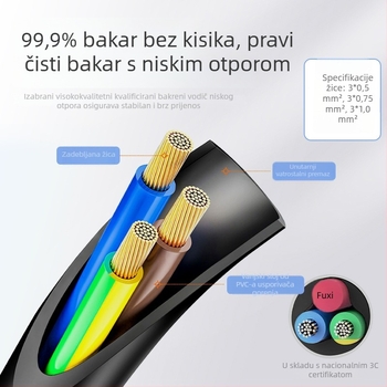Napajajući kabel s pravim kutem, GB standard, 3-pins, 3-žičani, za igre konzole i LCD televizore