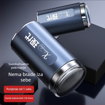 Električni brijač s rotirajućom glavom višestruko oštrica (4+), ugrađena baterija, četkasti motor, trajanje rada 30–45 minuta, buka 36–45 dB