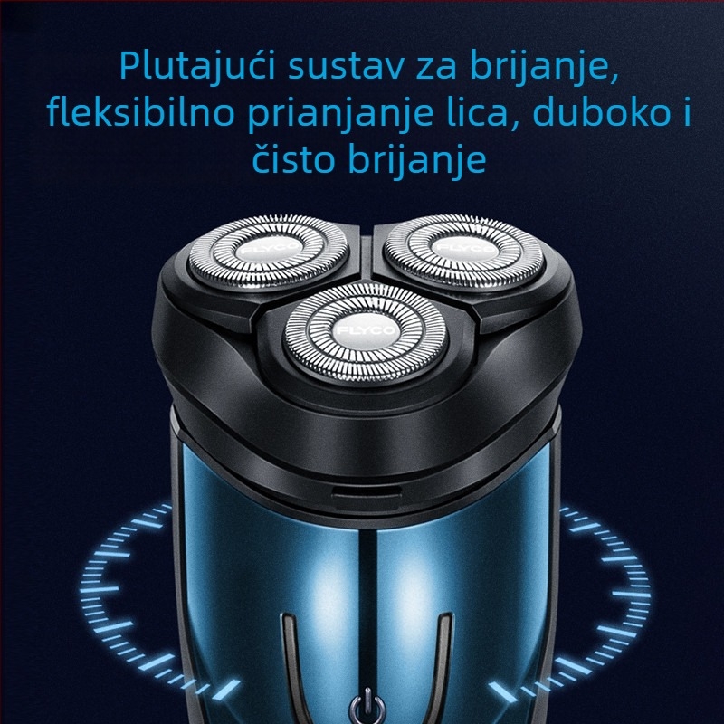 Flyco električni brijač, punjivi, potpuno vodootporan za cijelo tijelo, plutajuća glava, rotirajuća glava s tri oštrice, trajanje rada oko 45 minuta