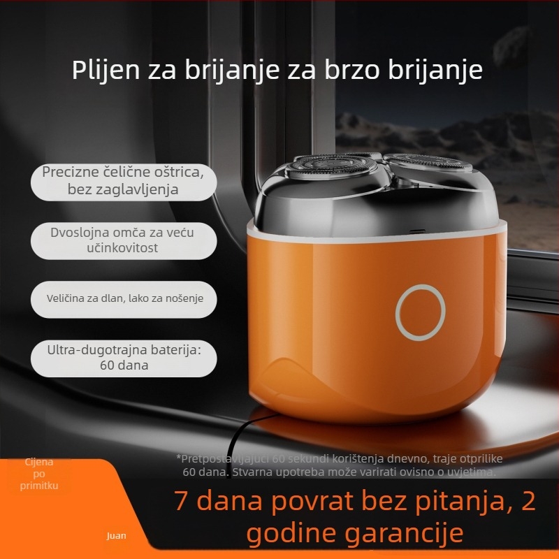 Keima Električni brijač za lice: Rotirajuća glava s 3 oštrice, Plutajuća glava s prilagodljivom oštricom, Odvojiva i periva glava, Ugrađena baterija 300-500 mAh, Trajanje do 90 minuta.