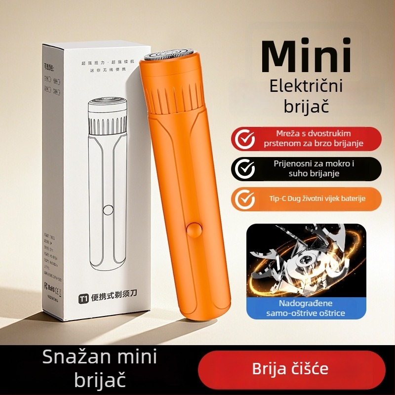 Muški električni brijač – kompakni putni mini, tih, zaštita od hvatanja, pogodan za automobil, USB punjenje