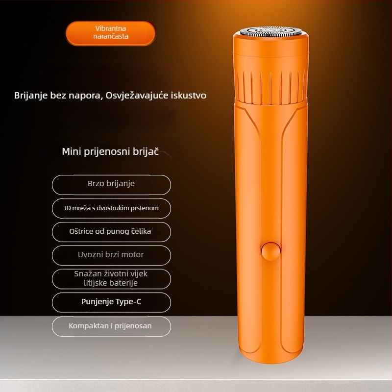 Muški električni brijač – kompakni putni mini, tih, zaštita od hvatanja, pogodan za automobil, USB punjenje