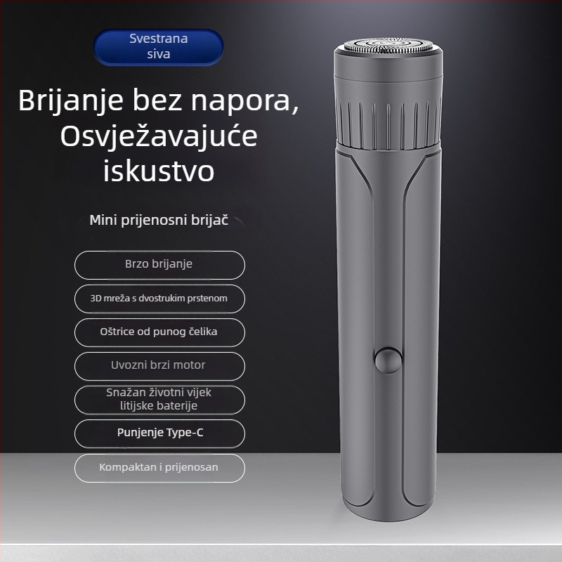 Muški električni brijač – kompakni putni mini, tih, zaštita od hvatanja, pogodan za automobil, USB punjenje