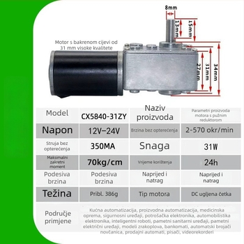 Chenxin mikro DC motor s vretenastim reduktorom, 12–24V, visok moment 5840, jednoosni motor, regulacija brzine, automatsko zaključavanje