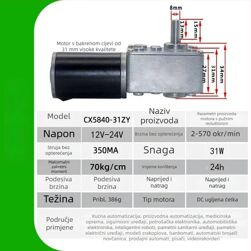 Chenxin mikro DC motor s vretenastim reduktorom, 12–24V, visok moment 5840, jednoosni motor, regulacija brzine, automatsko zaključavanje