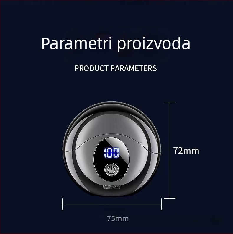 Električni brijač s rotacijskom glavom od 2 oštrice, plutajuća glava, mokro i suho brijanje, USB punjenje (1 sat), trajanje baterije 45–60 min