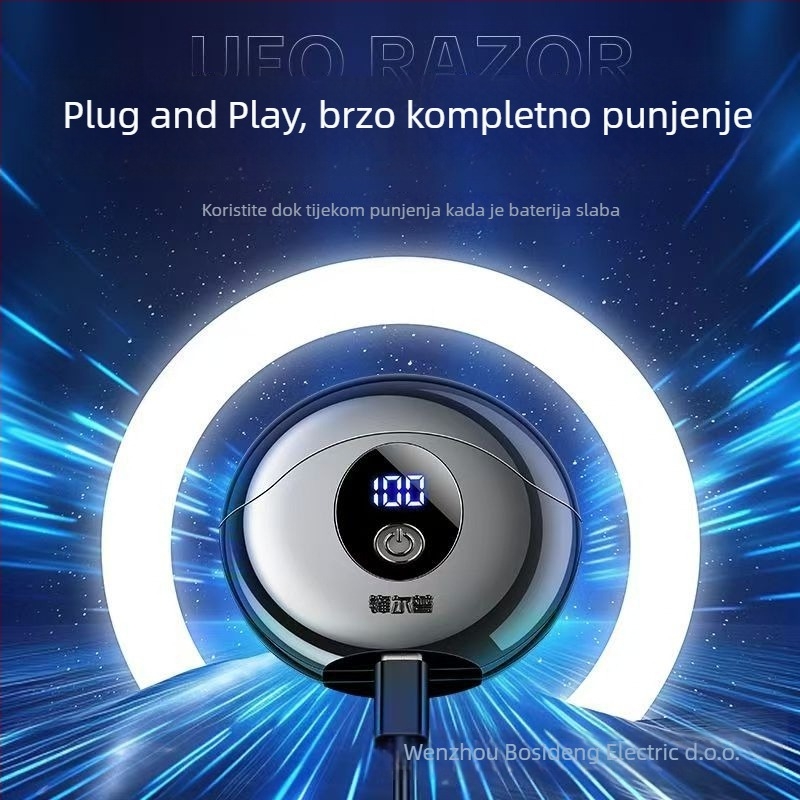 Električni brijač s rotacijskom glavom od 2 oštrice, plutajuća glava, mokro i suho brijanje, USB punjenje (1 sat), trajanje baterije 45–60 min