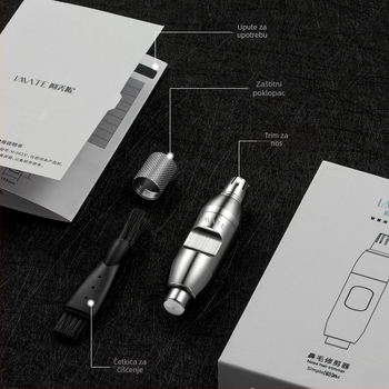 Električni trimer za nosne dlake, odvojiva i periva glava, ABS kućište, radi na baterije, prenosiv