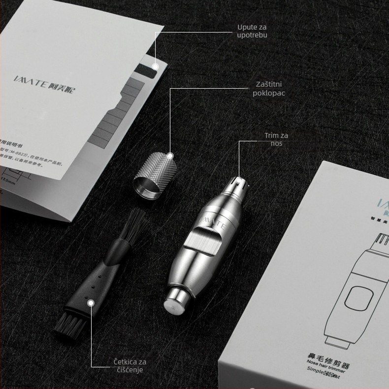 Električni trimer za nosne dlake, odvojiva i periva glava, ABS kućište, radi na baterije, prenosiv
