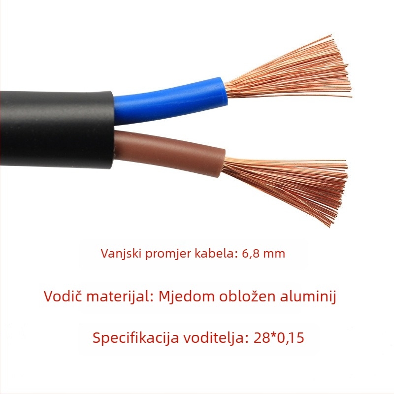 Napajanje kabel, bakar obloženi aluminijski vod, 3-žilni, japanski standard dvopinski utikač, 28×0,15 mm²