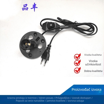 Napajalni kabel za lampu s europskim dvostrukim okruglim utikačem i dimmerom, veliki držač lampe, VDE potvrda, kabel za solnu lampu