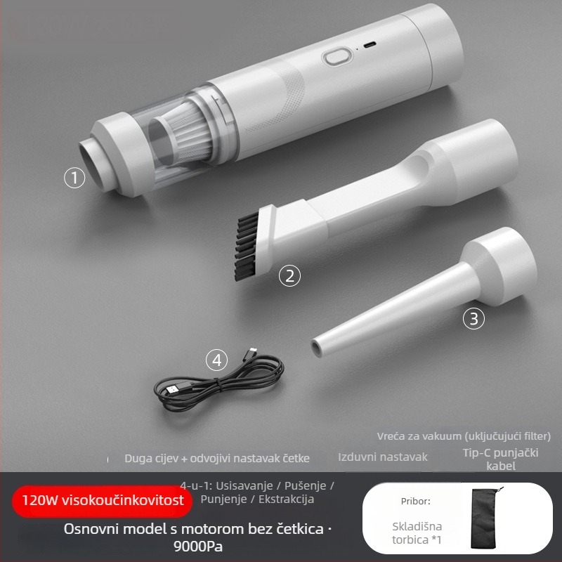 Prijenosni usisavač za automobil s snažnim usisavanjem 16000 Pa, 7,5 V, 80 W, punjiv, bežični