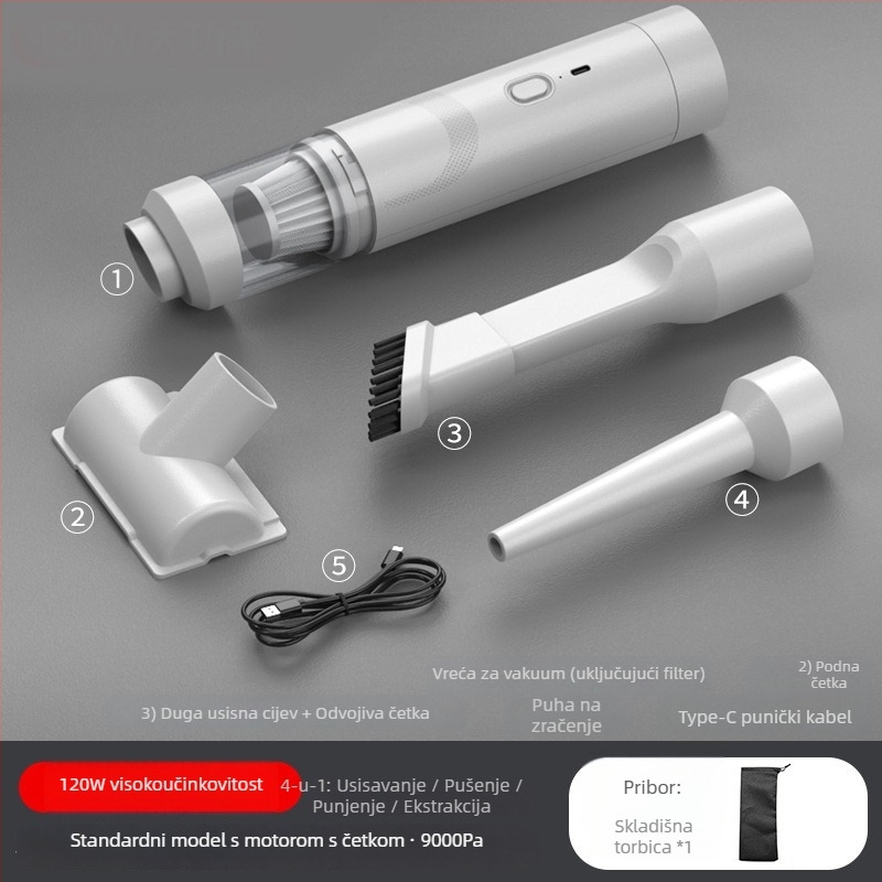 Prijenosni usisavač za automobil s snažnim usisavanjem 16000 Pa, 7,5 V, 80 W, punjiv, bežični