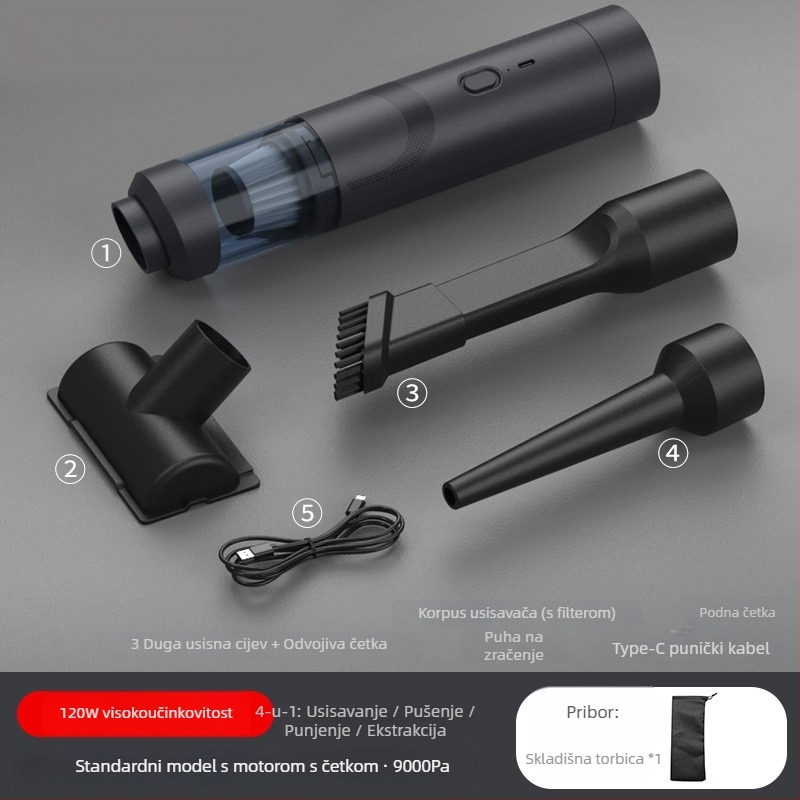 Prijenosni usisavač za automobil s snažnim usisavanjem 16000 Pa, 7,5 V, 80 W, punjiv, bežični