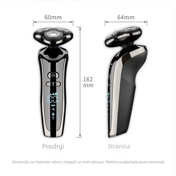 VOAUN električni brijač s rotirajućom troglavom glavom, vodootporan za cijelo tijelo, LED zaslon, trajanje 60+ minuta, maksimalna snaga 5W