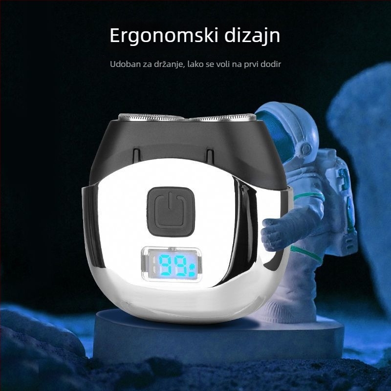 Električni brijač s plutajućom glavom, rotacijska glava s dvije oštrice, izmjenjiva i periva glava, punjiv, motor bez četkica