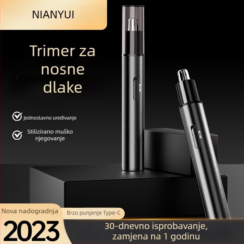 Električni trimer za nos, mini alat za njegu, glava za rezanje koja se može oprati, punjiva baterija, trajanje >50 dana