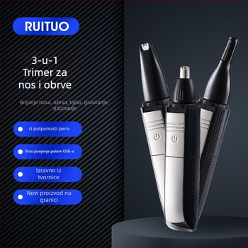 3-u-1 električni trimer za nos za muškarce, punjivi, ugrađena baterija 800–1000 mAh, trajanje preko 7 dana