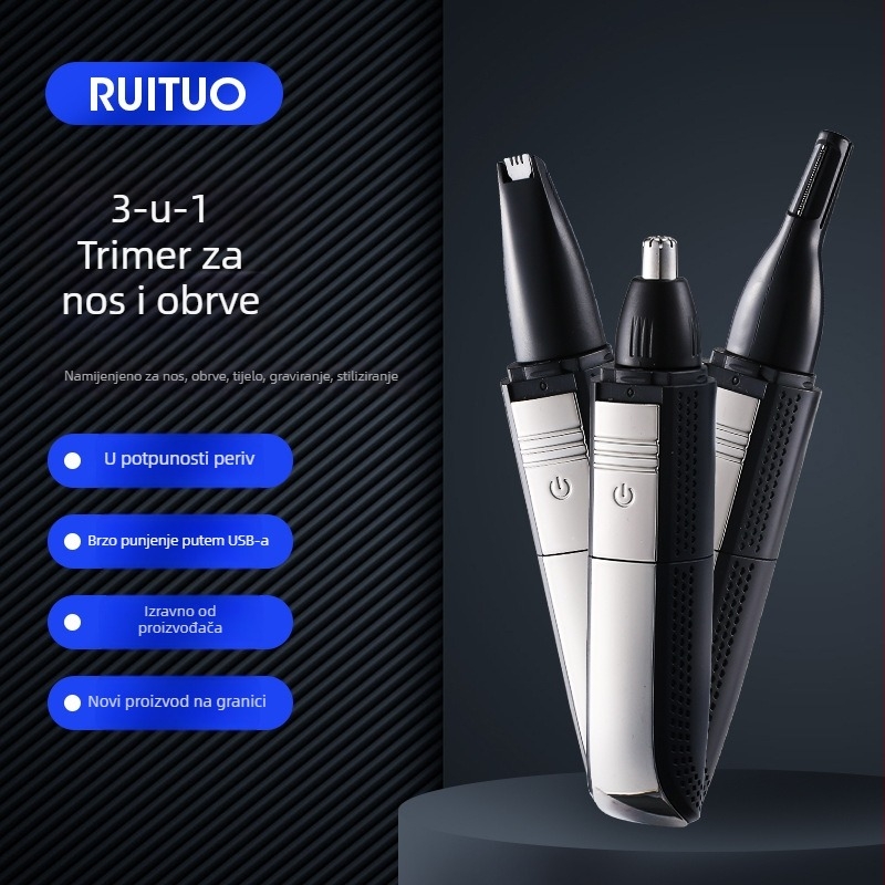 3-u-1 električni trimer za nos za muškarce, punjivi, ugrađena baterija 800–1000 mAh, trajanje preko 7 dana