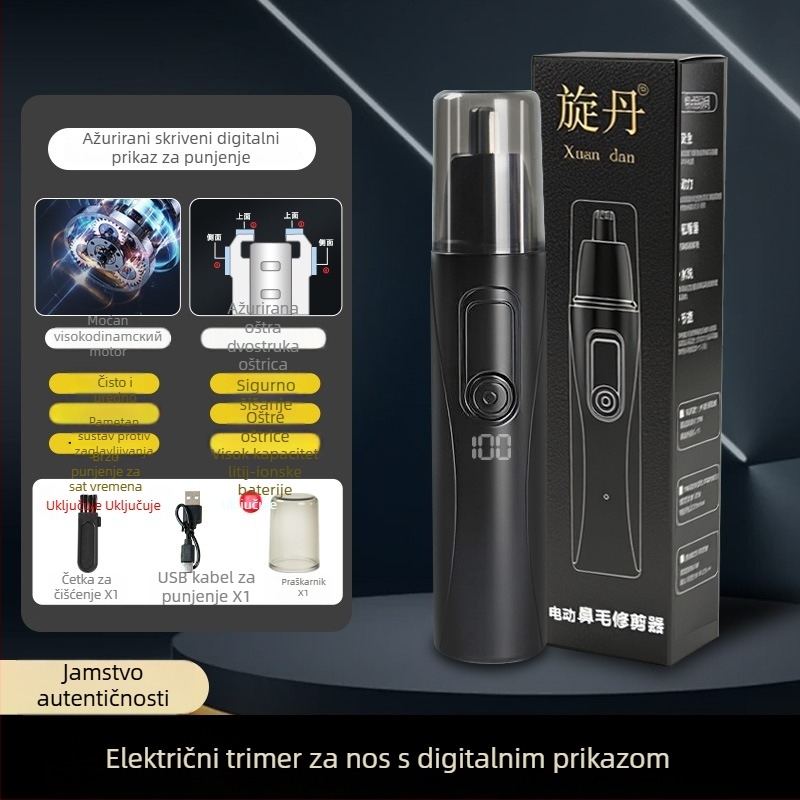 Xuandan Trimer za nosne dlačice – baterijski model, odvojiva i periva glava za rezanje, ABS kućište, ugrađena baterija 100–300 mAh, trajanje baterije više od 50 dana