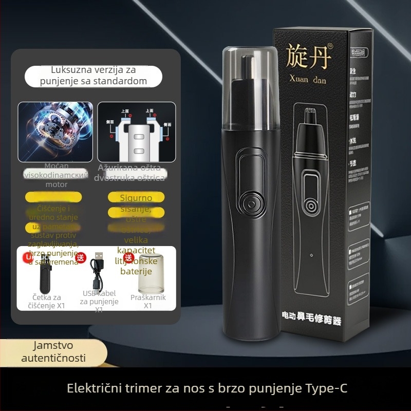 Xuandan Trimer za nosne dlačice – baterijski model, odvojiva i periva glava za rezanje, ABS kućište, ugrađena baterija 100–300 mAh, trajanje baterije više od 50 dana
