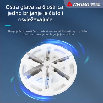 Električna britvica s rotacijskom glavom od 1 noža, periva odvojiva glava, ugrađena baterija 300–500 mAh, punjiva, mokro i suho korištenje