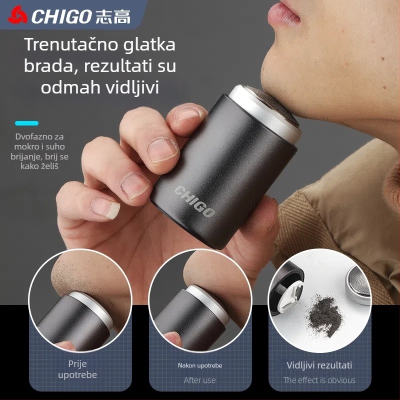 Električna britvica s rotacijskom glavom od 1 noža, periva odvojiva glava, ugrađena baterija 300–500 mAh, punjiva, mokro i suho korištenje