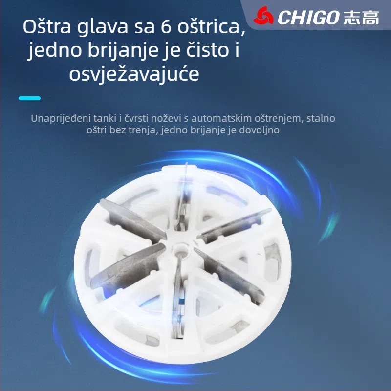 Električna britvica s rotacijskom glavom od 1 noža, periva odvojiva glava, ugrađena baterija 300–500 mAh, punjiva, mokro i suho korištenje