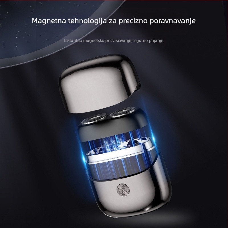 Električni brijač za cijelo tijelo, rotirajuća glava s dvije oštrice, IPX7 vodootporan, punjiv, s ugrađenom baterijom, tihi motor <36 dB, trajanje do 60 minuta
