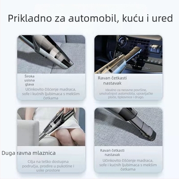 Prijenosni bežični usisavač za automobil - 12V, 120W, 5500Pa, punjiv, dvostruka primjena auto i dom