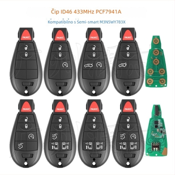 Poluinteligentni daljinski ključ za Jeep Chrysler Dodge M3N5WY783X, ID46 čip, 433MHz, plastično kućište, 3-7 tipki