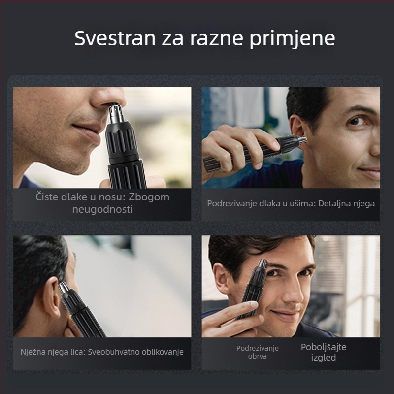 Trimer za nos za odrasle, električni, tih, s ugrađenom baterijom, uklonjiva glava oštrice