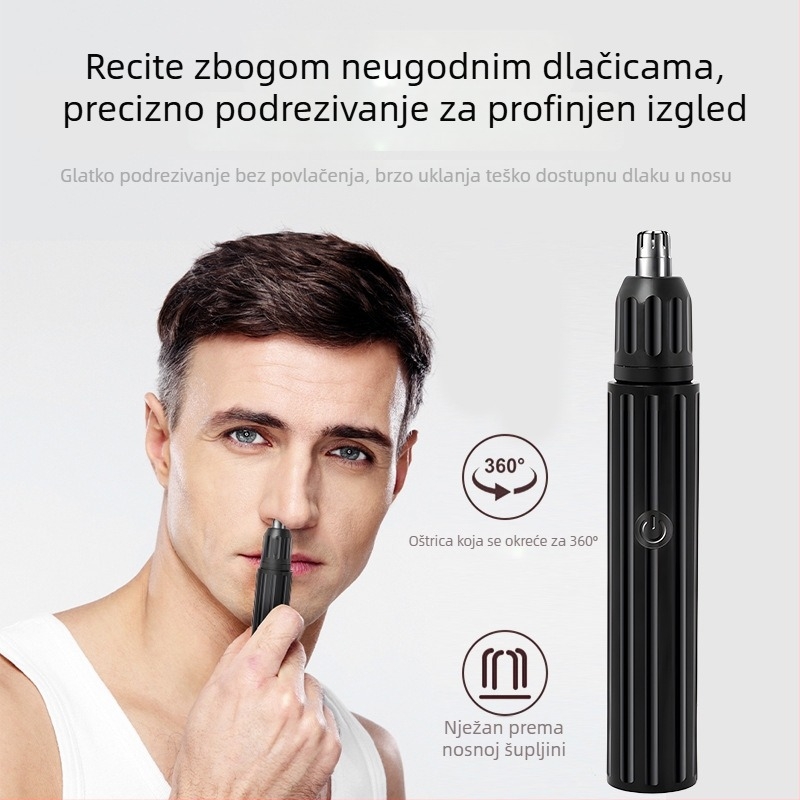 Trimer za nos za odrasle, električni, tih, s ugrađenom baterijom, uklonjiva glava oštrice