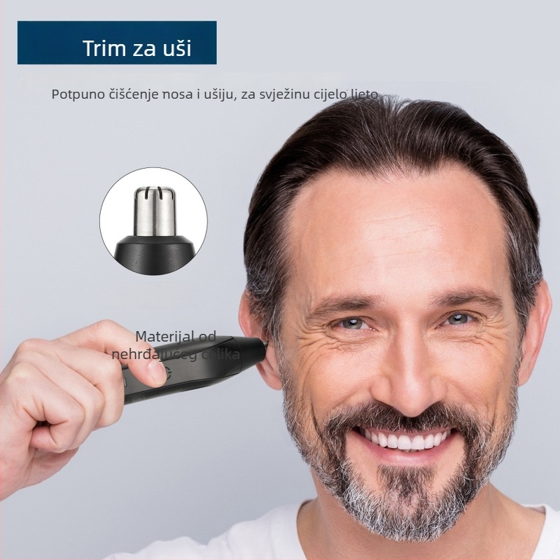 Električni trimer za nos i obrve – punjivi, ugrađena baterija 300–500 mAh, odvojiva i periva glava za rezanje, duga trajnost pripravnosti više od 50 dana