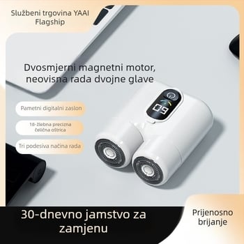 Dualna rotirajuća električna britva s LED zaslonom, plutajuća glava, odvojiva i periva glava, ugrađena baterija 800–1000 mAh, trajanje preko 60 minuta