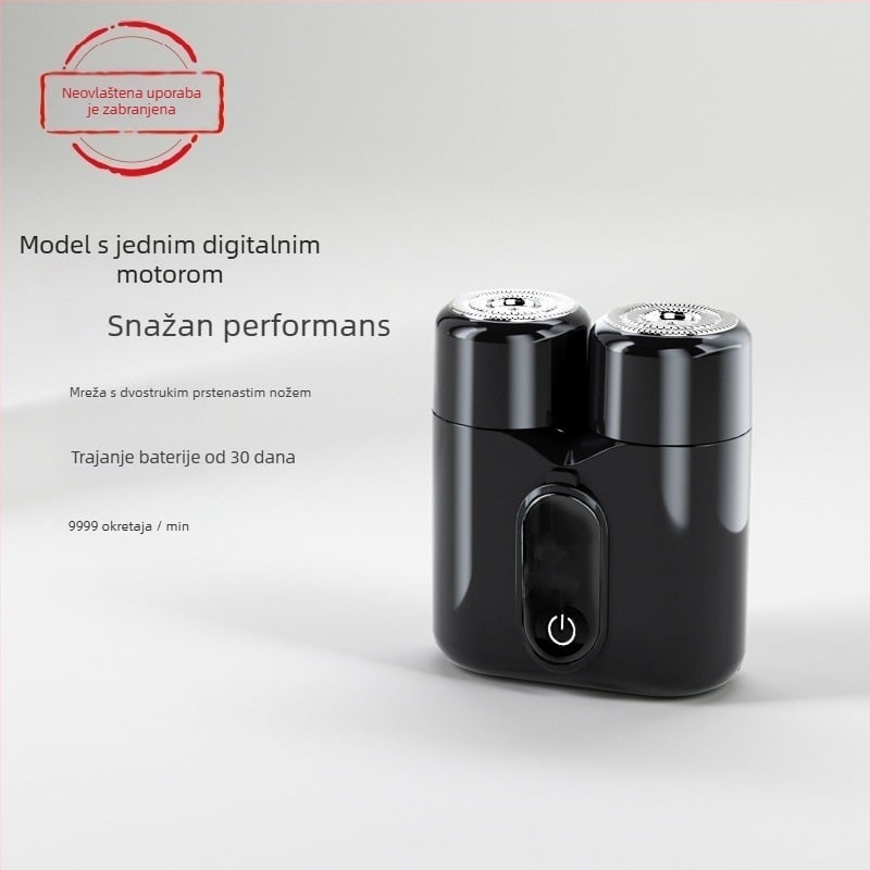Dualna rotirajuća električna britva s LED zaslonom, plutajuća glava, odvojiva i periva glava, ugrađena baterija 800–1000 mAh, trajanje preko 60 minuta
