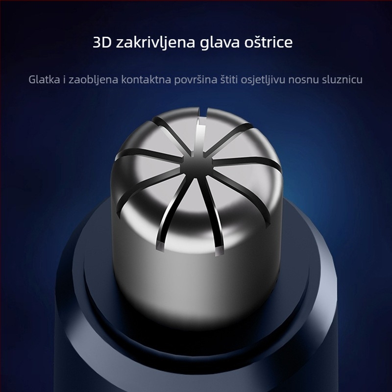 Trimer za nos s punjivom baterijom, električni, s uklonjivom i perivom glavom, ugrađena baterija