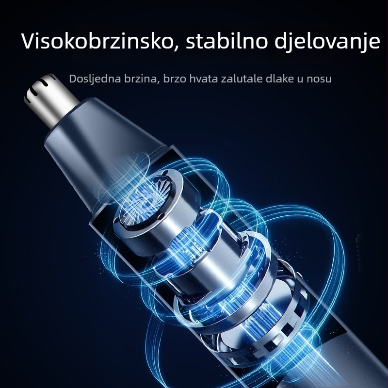 Trimer za nos s punjivom baterijom, električni, s uklonjivom i perivom glavom, ugrađena baterija