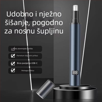 Električni trimer za nosnu dlačicu s ABS kućištem, punjiv, ugrađena baterija, odvojiva i periva oštrica, trajanje baterije preko 7 dana