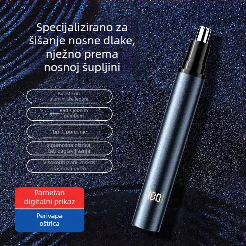 Električni trimer za nosnu dlačicu s ABS kućištem, punjiv, ugrađena baterija, odvojiva i periva oštrica, trajanje baterije preko 7 dana