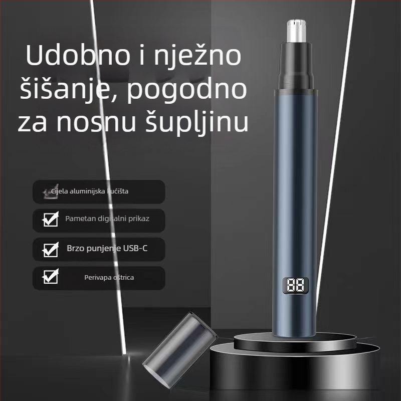 Električni trimer za nosnu dlačicu s ABS kućištem, punjiv, ugrađena baterija, odvojiva i periva oštrica, trajanje baterije preko 7 dana