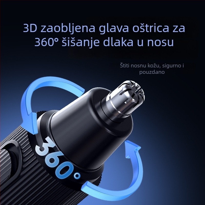 Električni trimer za nosne dlake, punjivi model, s ugrađenom baterijom, odvojiva i periva glava za rezanje, trajanje baterije preko 7 dana, kapacitet baterije 100-300 mAh