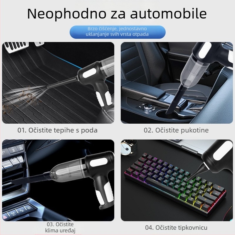 Bežični ručni usisivač za automobil, prijenosni, 10000 Pa usisavanja, 7,4 V, 120 W, Punjiv