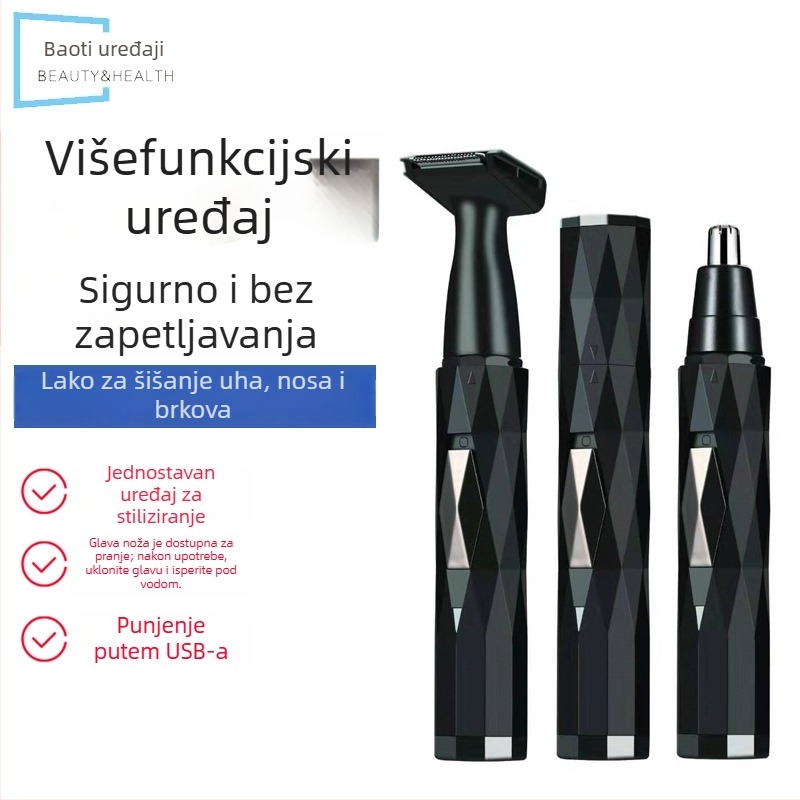 Višenamjenski trimer za nosne dlake i obrve, USB punjenje, periva glava, ugrađena baterija, težina 110 g, trajanje baterije preko 30 dana