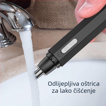 Električni trimer za nosne dlake s odvojivom i periljivom glavom za rezanje, ABS kućište, napajanje baterijom (bez ugrađene baterije)