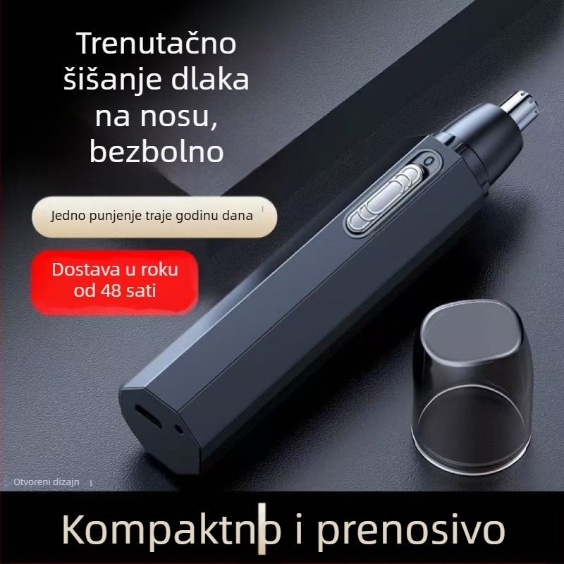 Električni trimer za nosne dlake s odvojivom i periljivom glavom za rezanje, ABS kućište, napajanje baterijom (bez ugrađene baterije)